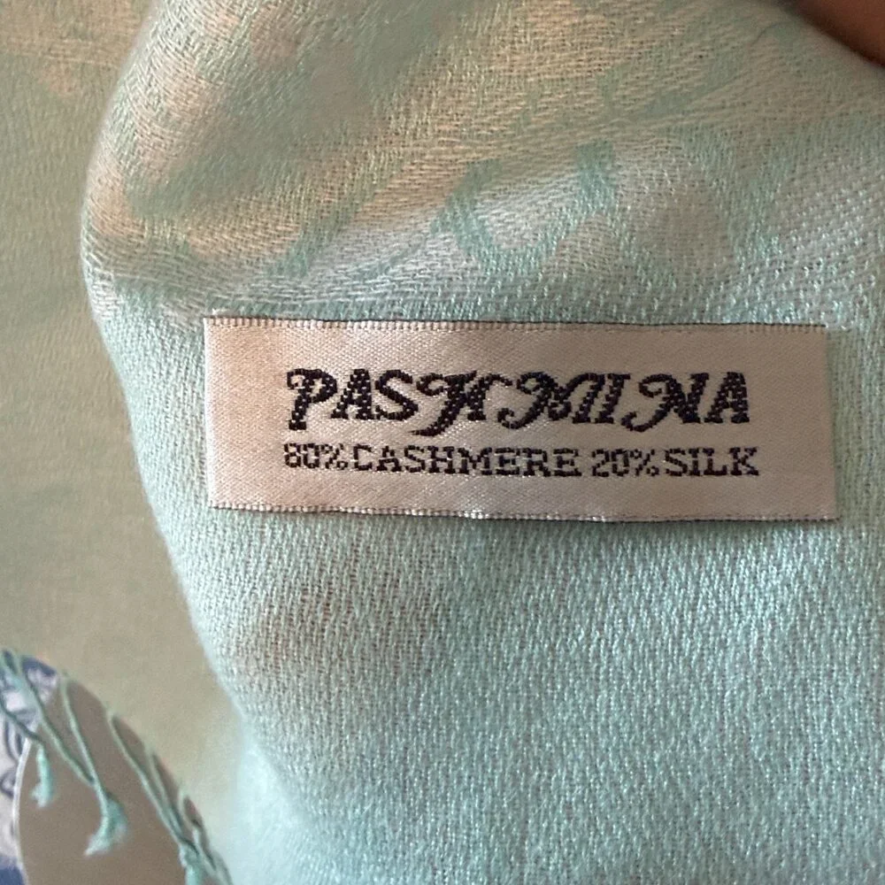 Pashmina blue scarf cashmrer silk feminine shawl pastel paisley euro summer
